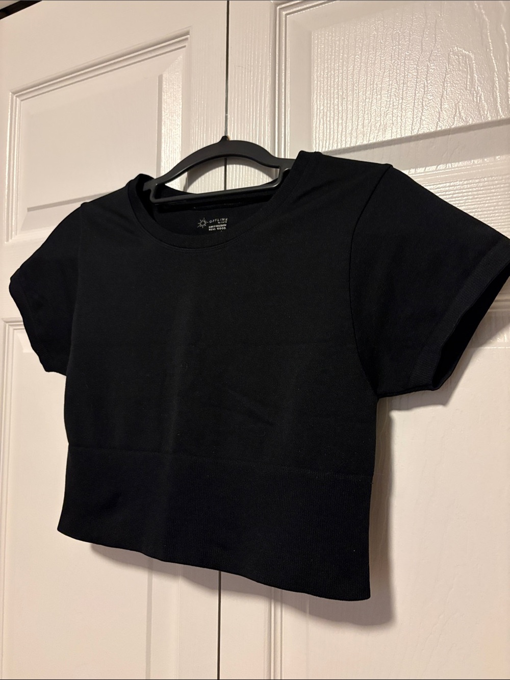 aerie Black Cropped Knit Tee